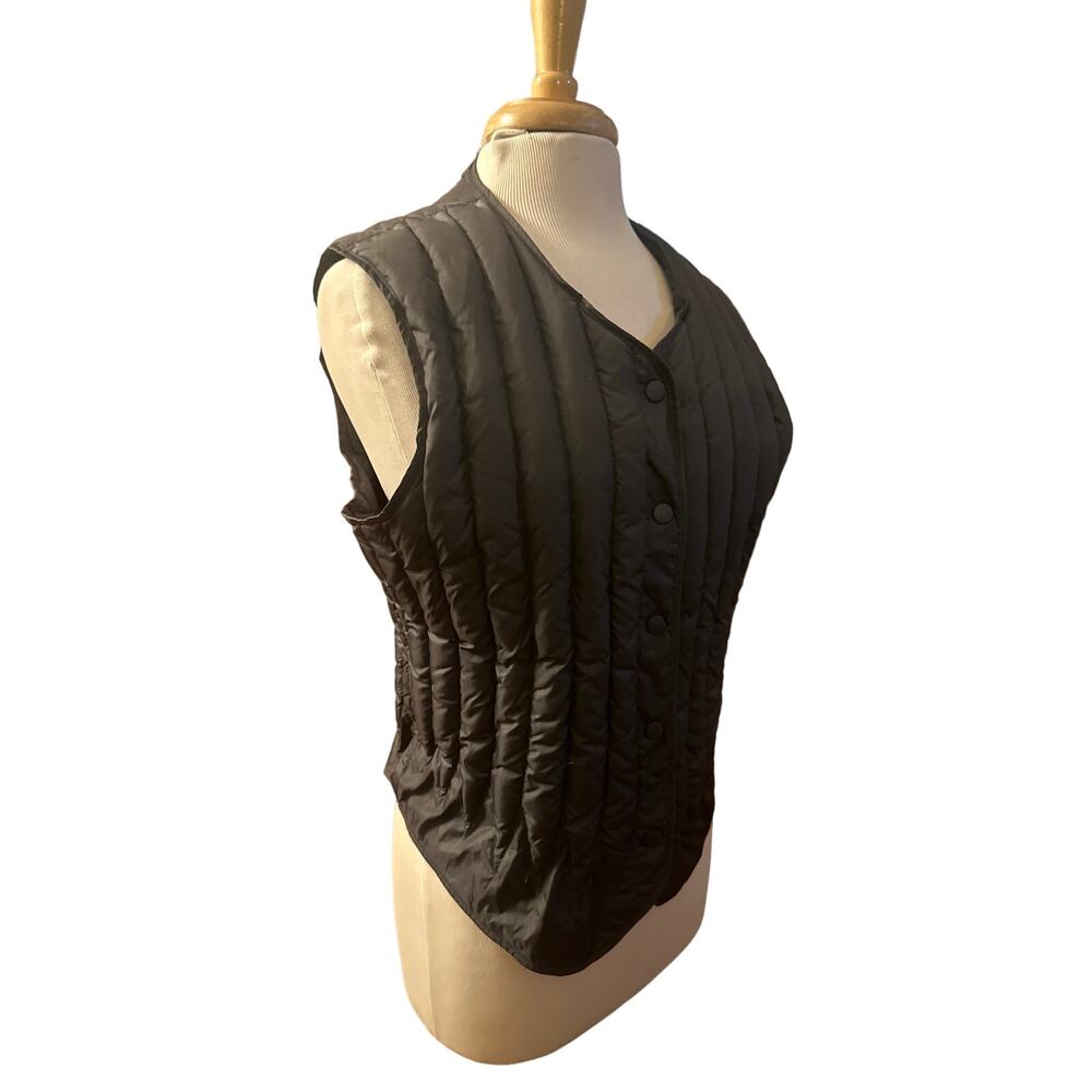 Women M Ojai Snap Button Gray Quilted Vest Goose Down Insulated Lightweight